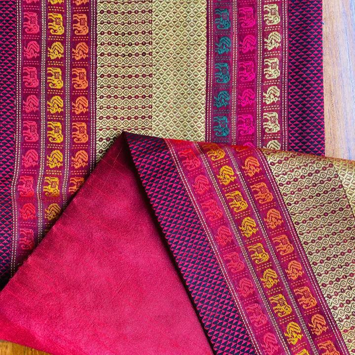 Handmade Elephant Design Khunn Fabric Cotton Table Runner | 12 x 60 Inch