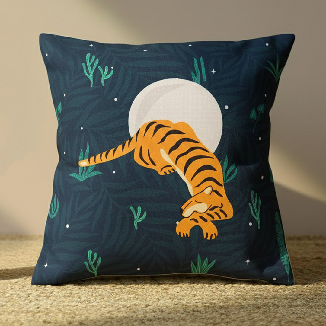 16 Inch | Printed Sundarban Mist Resting Tiger Cushion Cover