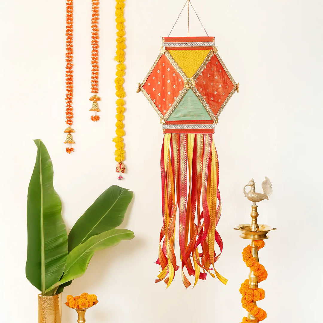 Handmade Bahurangi Premium Silk Akash Kandil/ Lantern With Zari Work