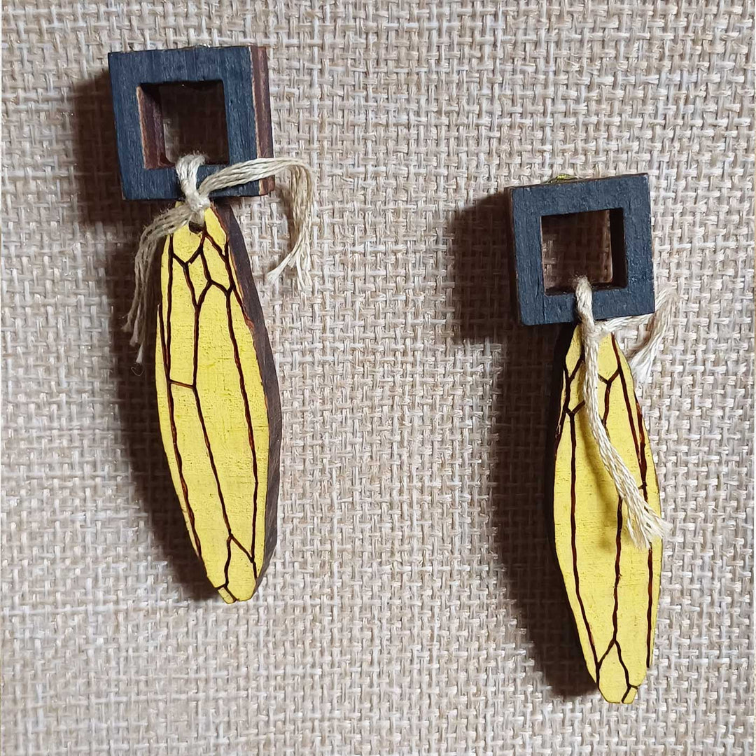 Handmade Yellow Grey Wooden Earrings