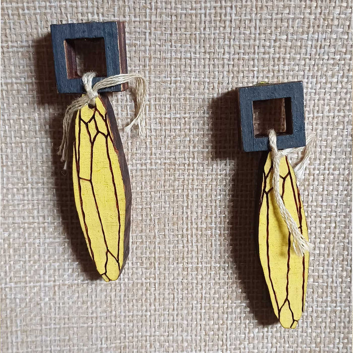 Handmade Yellow Grey Wooden Earrings