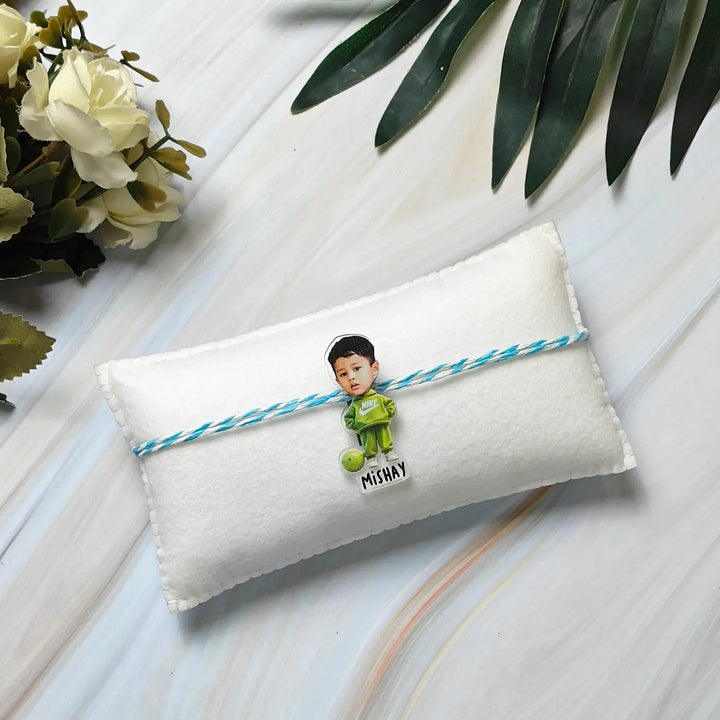 Photo Personalized Reusable Caricature Sport Outfit Theme Acrylic Kids Rakhi