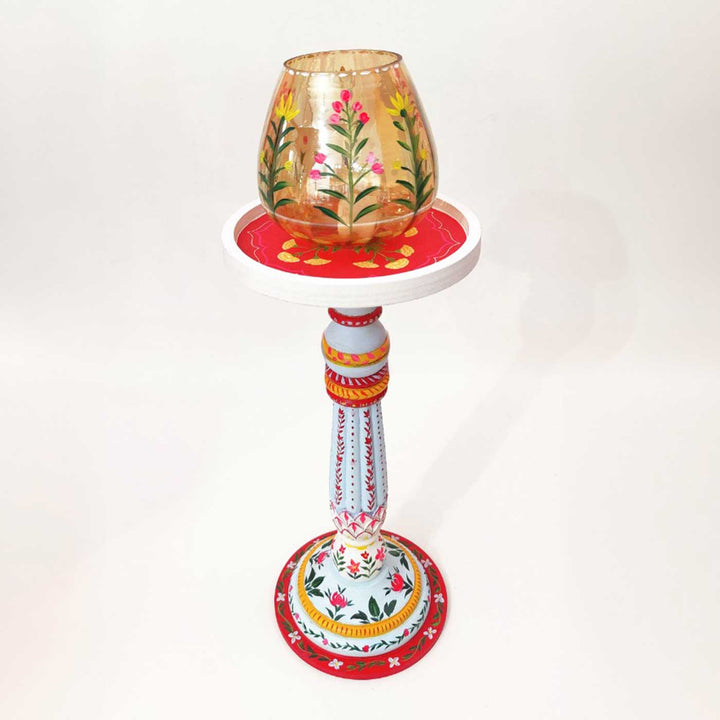 Hand-Painted Elara Wooden Candle Holder