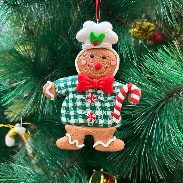 Handmade Gingerbread With A Candy Cane Clay Ornaments For Christmas Tree Decoration