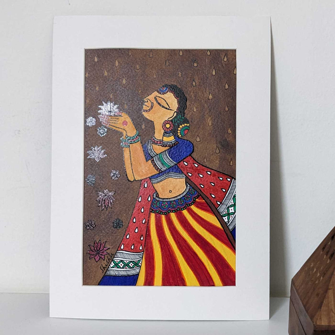 7 x 10  Inch | Songs of the Lotus | Original Hanpainted Madhubani Painting | Natural Colors On Paper