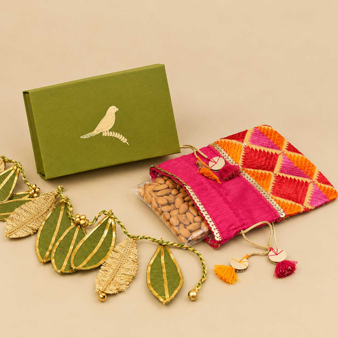 Handcrafted Phulkari Diwali Potli And Toran Mini Gift Hamper For Festive Gifting