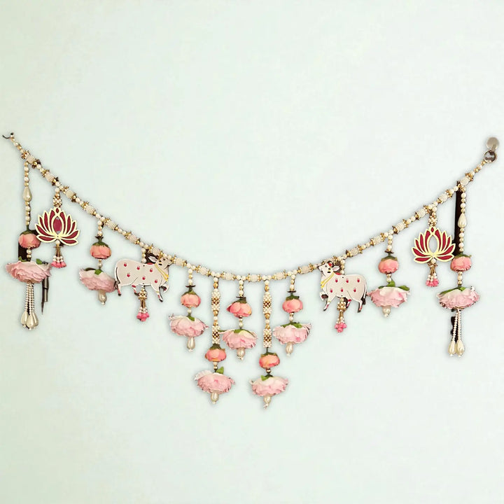 Handmade Pink Floral Pichwai Cow Toran