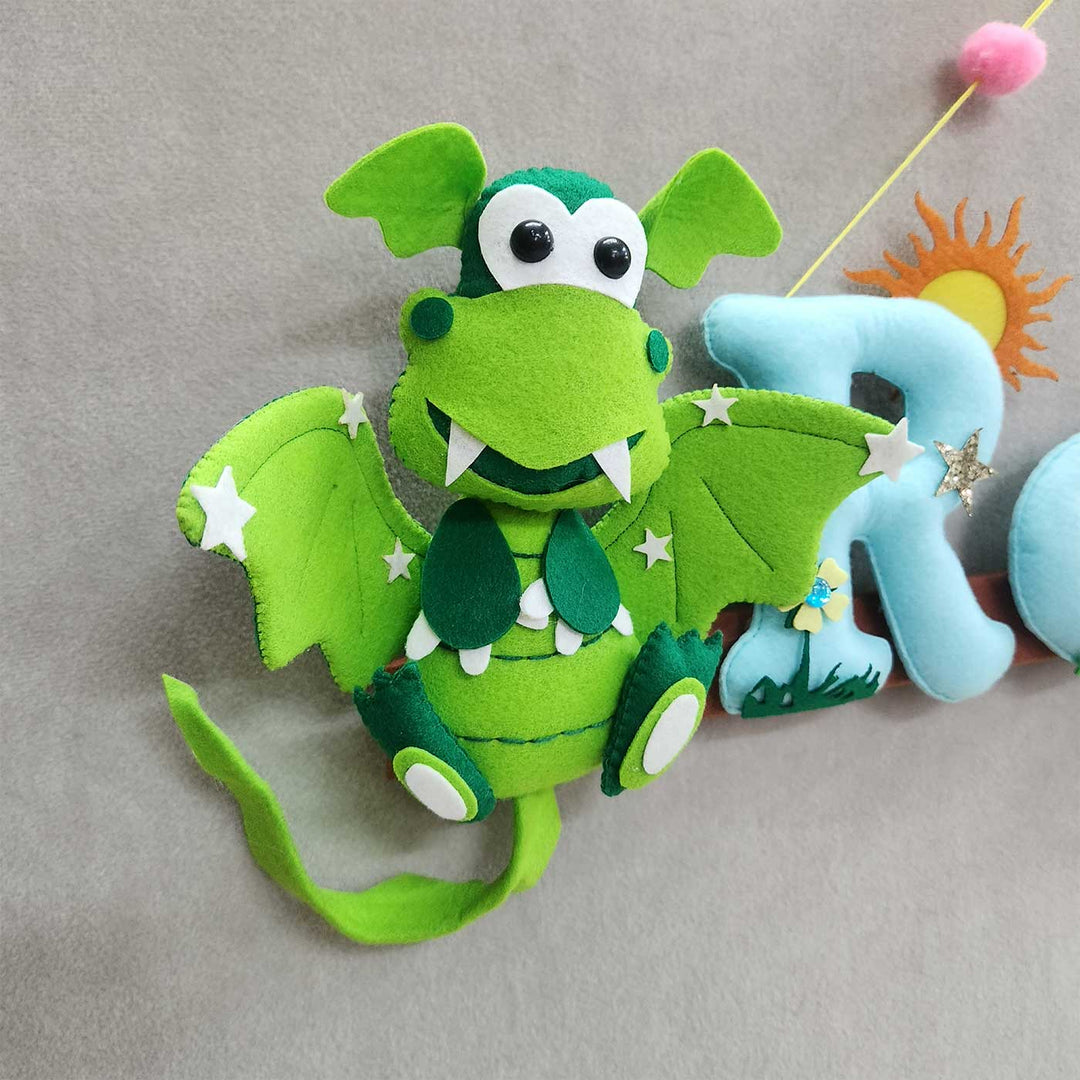Personalized Dragon Theme Felt Kids Name Plate