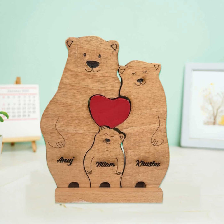 Personalized Bear Family Of 3 Wooden Figurine