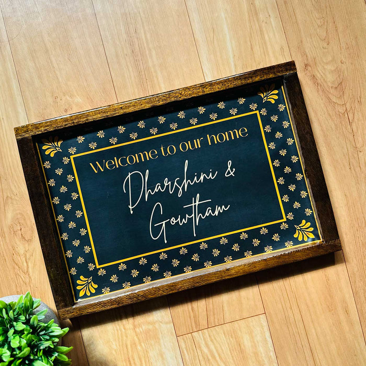 Dark Floral Personalized Resin Wooden Frame Name Plate