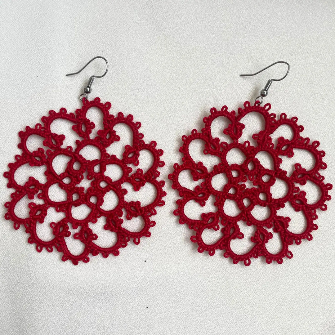 Handmade Tatting Mandala Style Cotton Lace Earrings