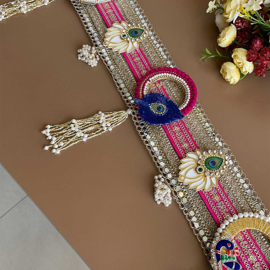 Handmade Mirror Work Radha Krishna Design Jute Toran