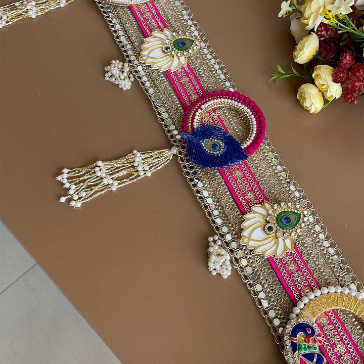 Handmade Mirror Work Radha Krishna Design Jute Toran