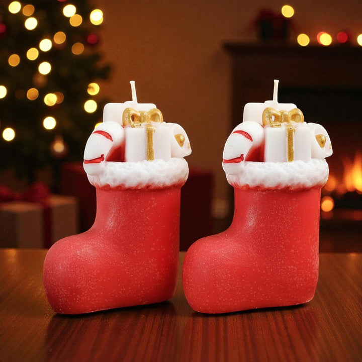 Handmade Realistic Stocking Soy Wax Candle For Christmas Decoration | Set Of 2