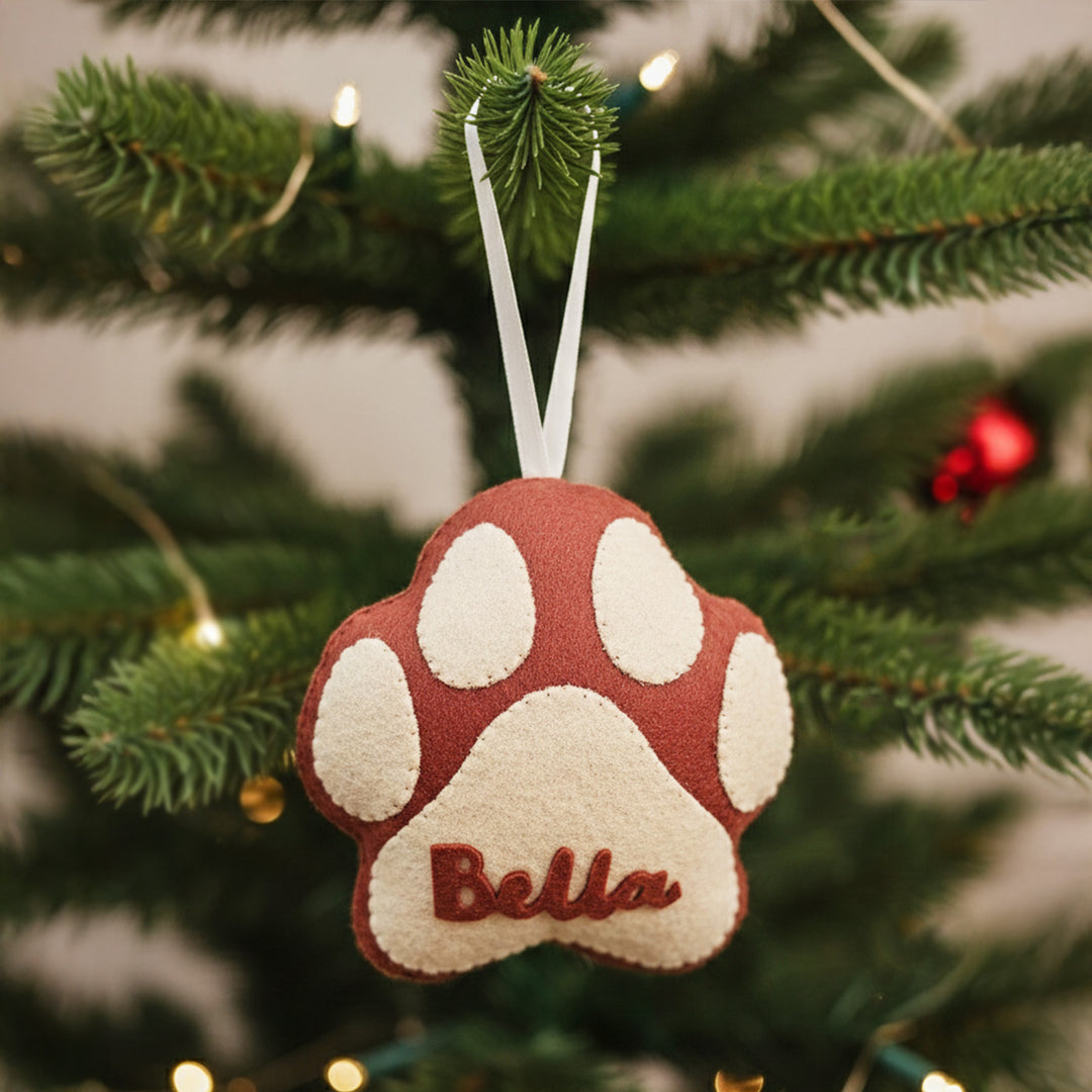 Personalized Brown Paw Felt Ornament For Christmas Tree Decoration