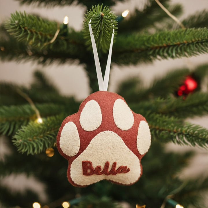 Personalized Brown Paw Felt Ornament For Christmas Tree Decoration