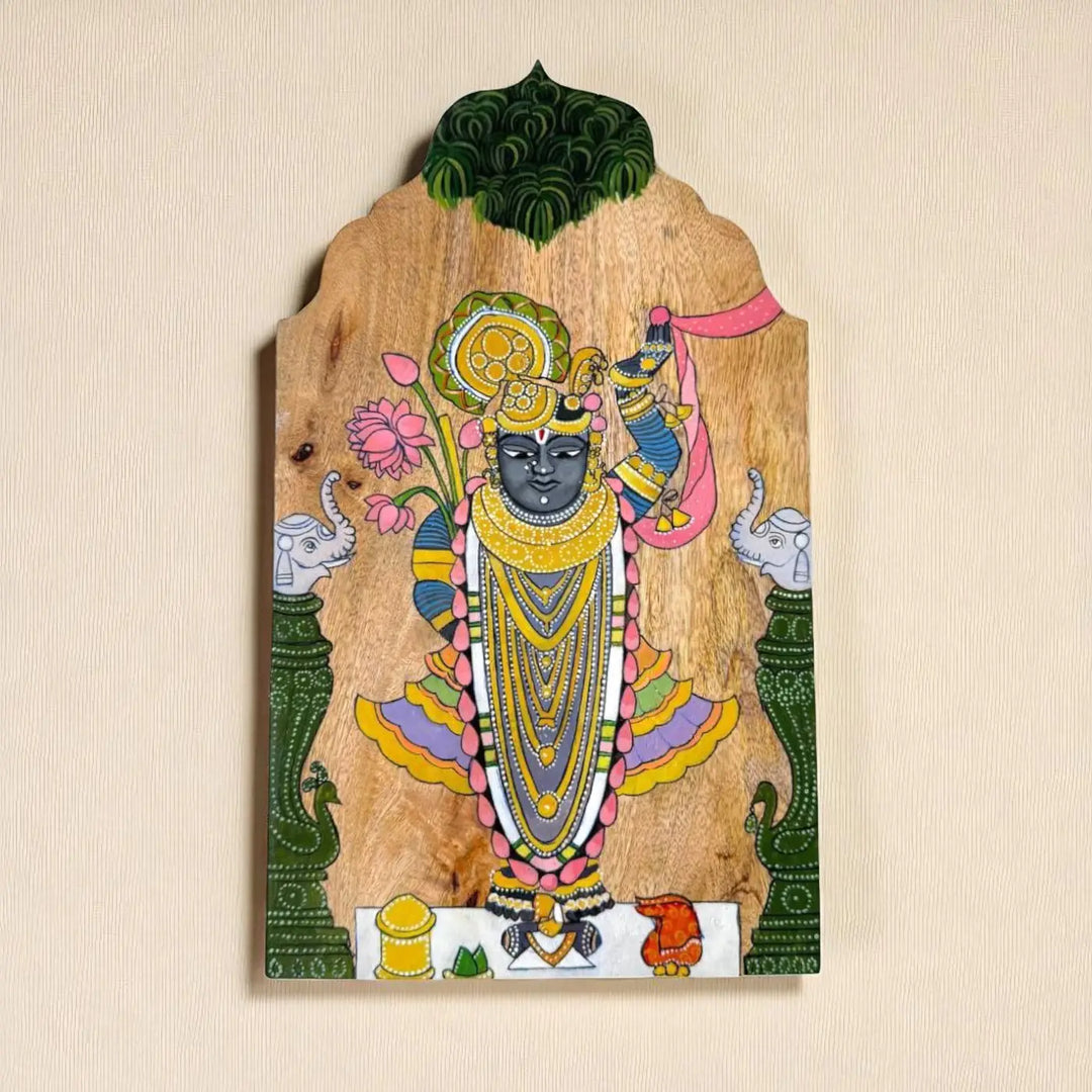 Hand-Painted Shreenathji Wooden Wall Decor