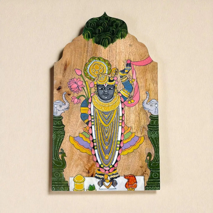 Hand-Painted Shreenathji Wooden Wall Decor