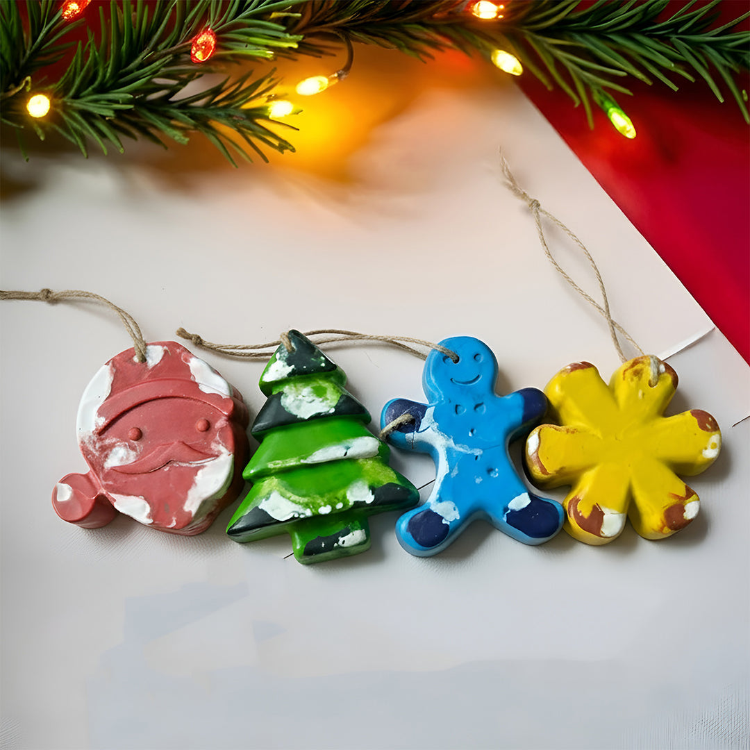 Handmade Christmas Theme Wax Crayon Ornaments | Set Of 4
