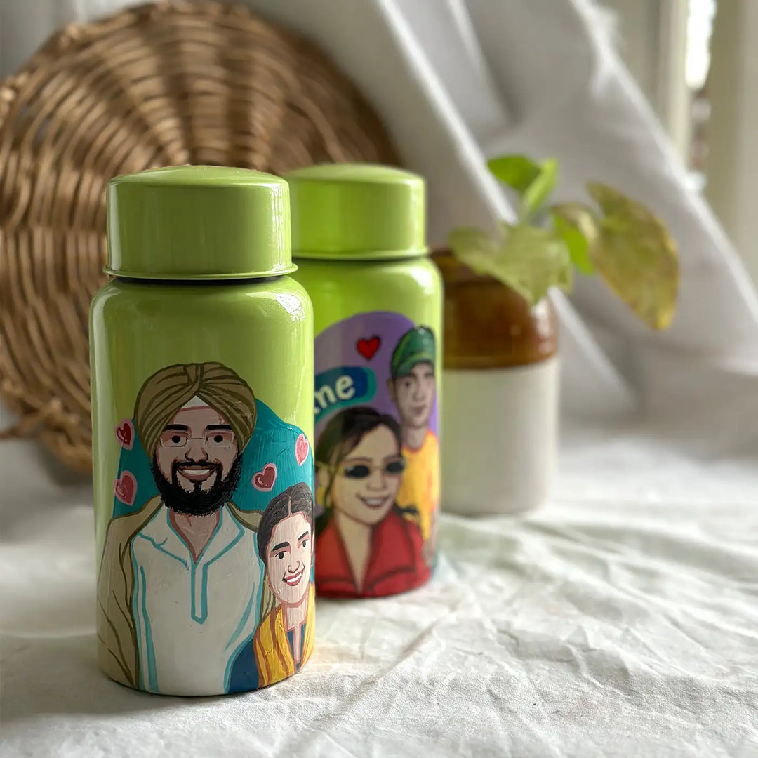Photo Personalized Hand-Painted Pop Art Illustrated Caricature Rakhi Hamper | Includes 1 Bottle, 1 Rakhi