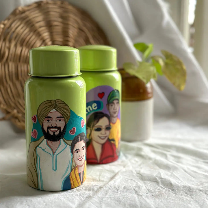 Photo Personalized Hand-Painted Pop Art Illustrated Caricature Rakhi Hamper | Includes 1 Bottle, 1 Rakhi