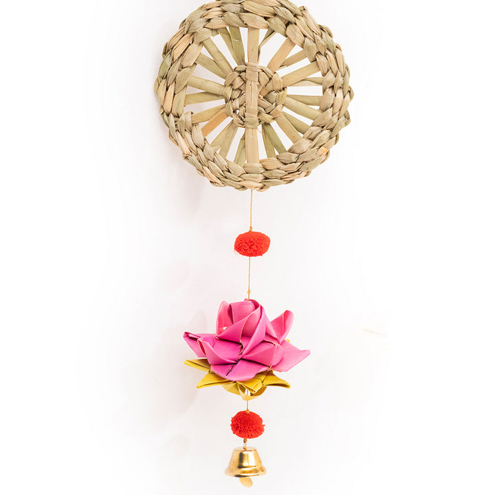Set of 2 | "Pankhuri" Handcrafted Chamba Lotus Wall Hanging With Wooden Beads For Festive Decor