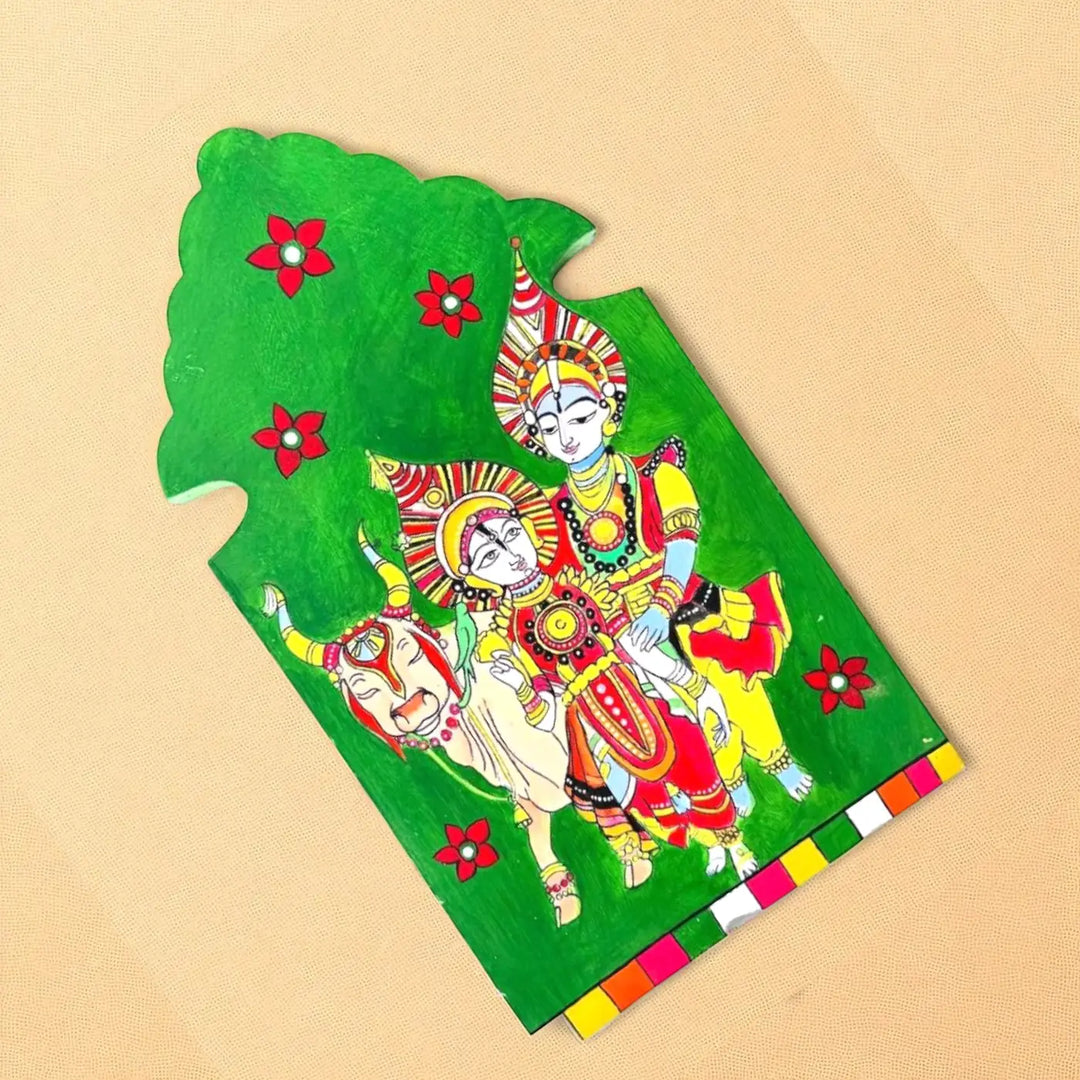 Hand-Painted Shiv Parvati Wooden Wall Decor