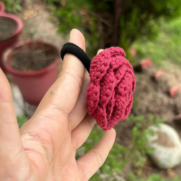 Handmade Crochet Rose Design Cotton Hair Tie