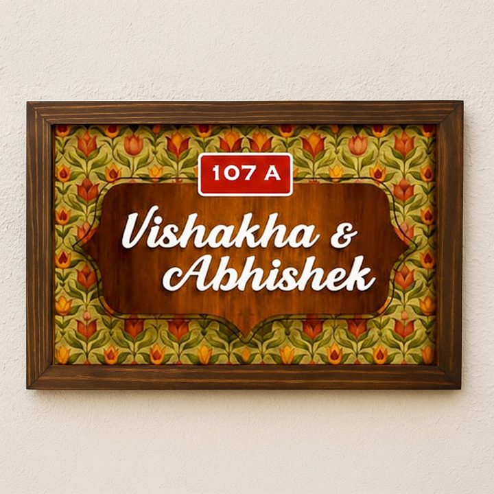 Personalized Tulip Greens Printed Wooden & Acrylic Name Plate with 3D Letters