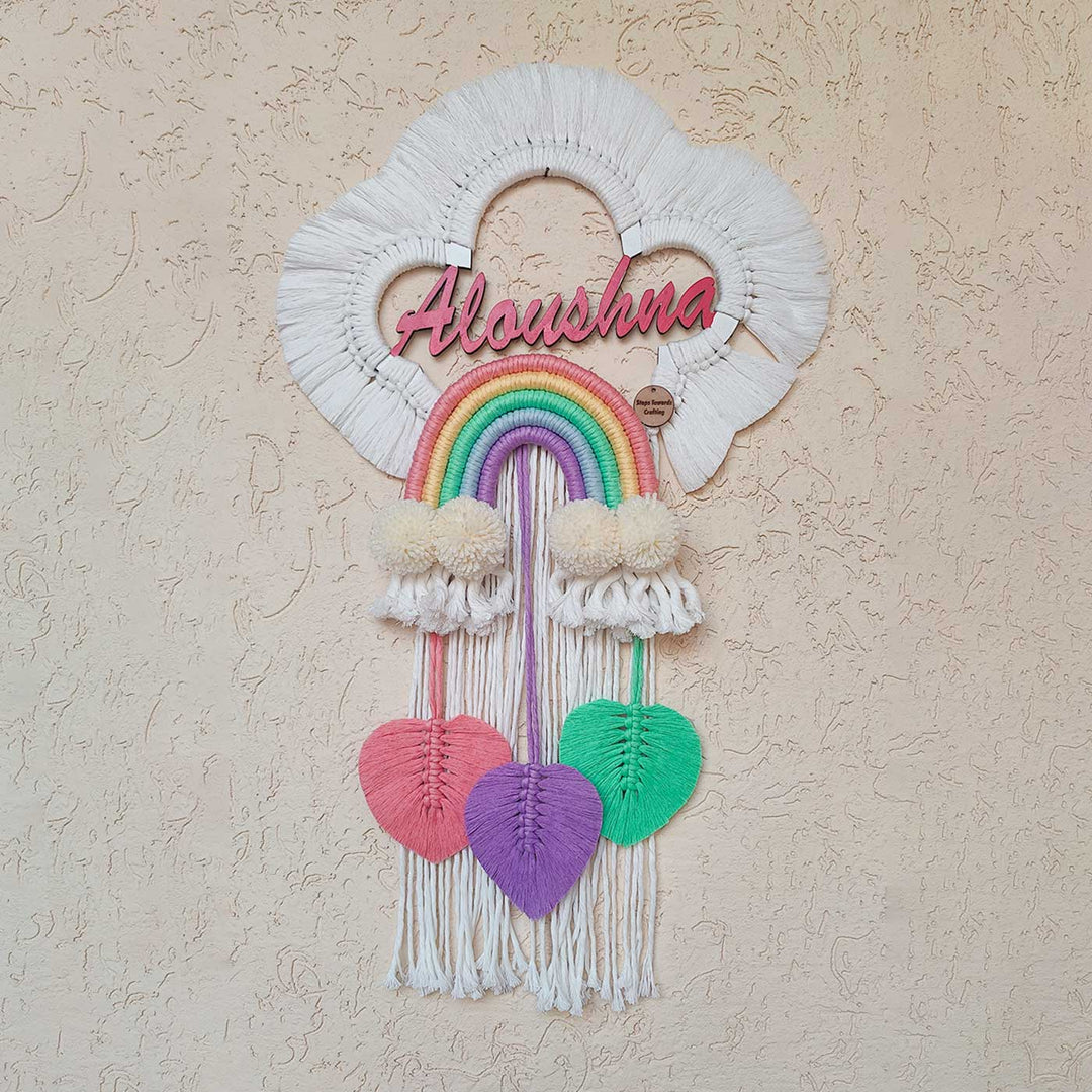 Personalized Macrame Cloud & Rainbow Theme Name Plate