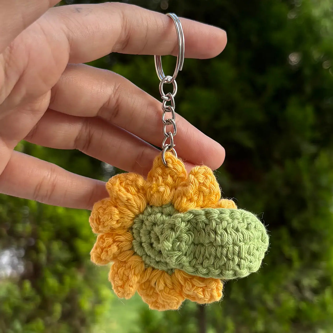 Handmade Crochet Sunflower Cotton Bag Charm