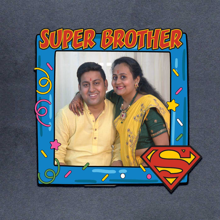 Photo Personalized "Super Brother" Theme Wooden Fridge Magnet For Siblings