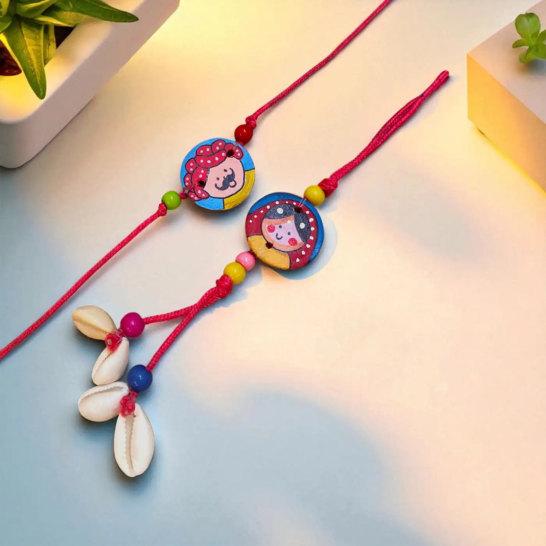 Hand-Painted Raja Rani Terracotta Bhaiya Bhabhi Rakhi | Set Of 2
