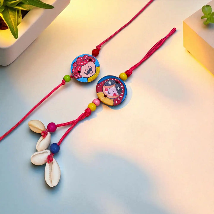 Hand-Painted Raja Rani Terracotta Bhaiya Bhabhi Rakhi | Set Of 2