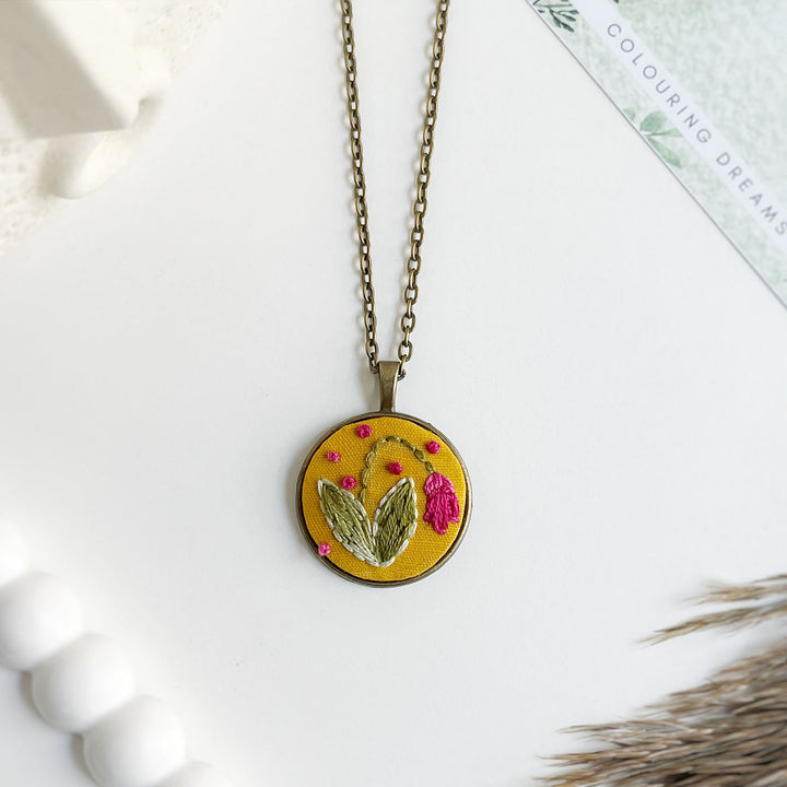 Hand Embroidered Bloom To Hold Antique Finish Necklace