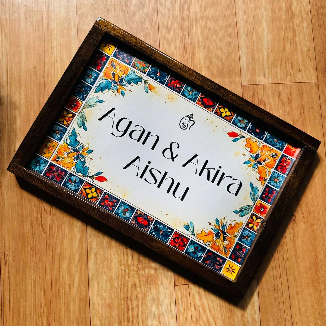 Multi Tile Vintage Personalized Resin Wooden Frame Name Plate