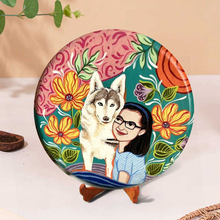 10 Inch | Photo Personalized Hand Painted Pop Art Illustrated Caricature Wall Plate With Stand
