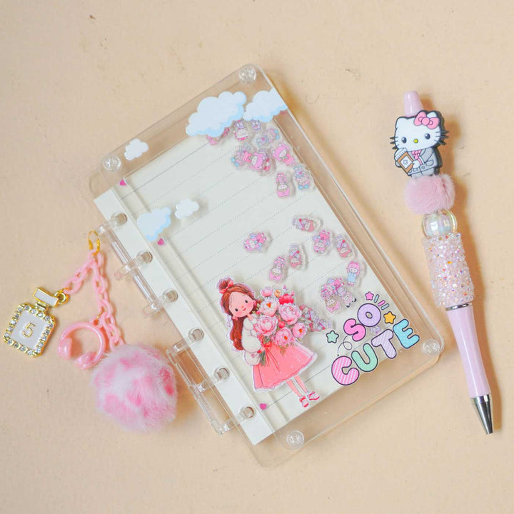 "Pink Girl" Themed Diary & Pen Stationery Set For Kids