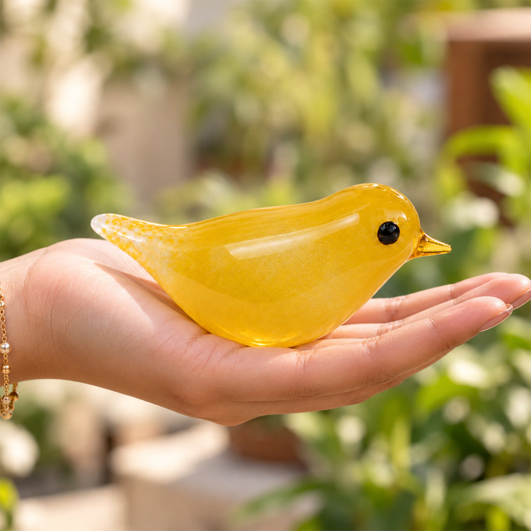 Blown Glass Sunshine Yellow Bird Figurine For Home Decor