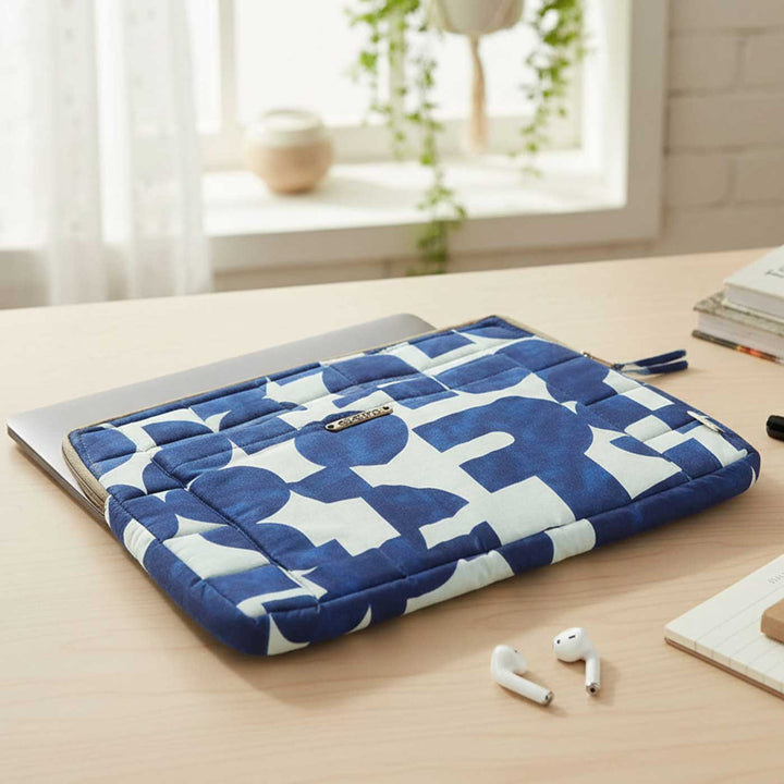 Handmade Sustainable Blue Abstract Laptop Sleeve
