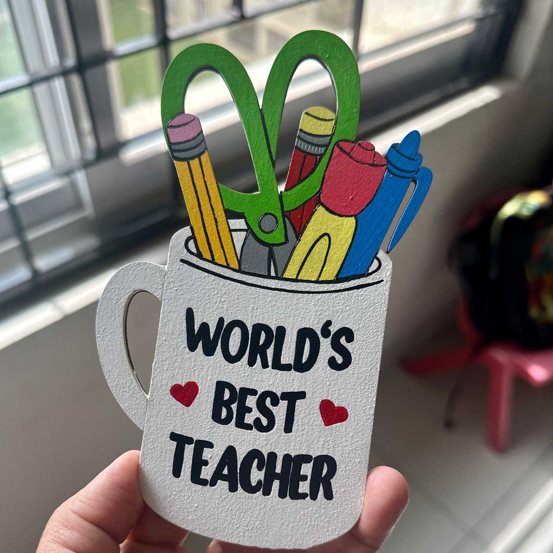Hand-Painted "World's Best Teacher" Wooden Fridge Magnet