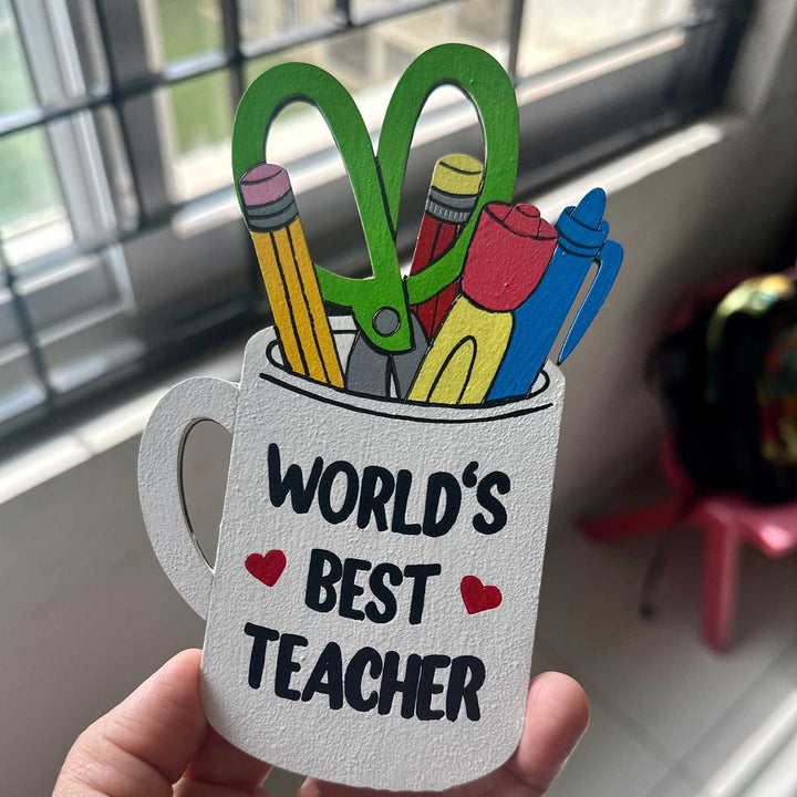 Hand-Painted "World's Best Teacher" Wooden Fridge Magnet