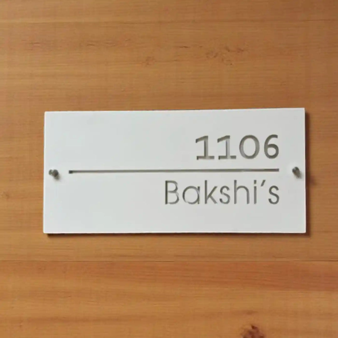 Personalized Laser Cut White Minimal Design Metal Name Plate