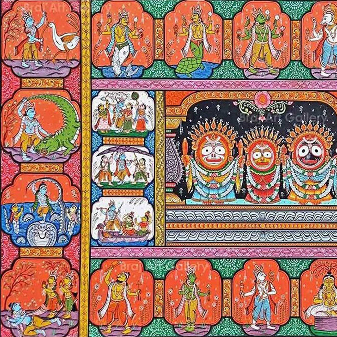 40 X 24 Inch | Handmade Canvas Lord Jagannath With Dashavataar Painting