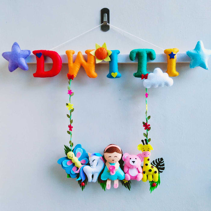 Personalized Girls Unicorn & Jungle Theme Felt Kids Name Plate