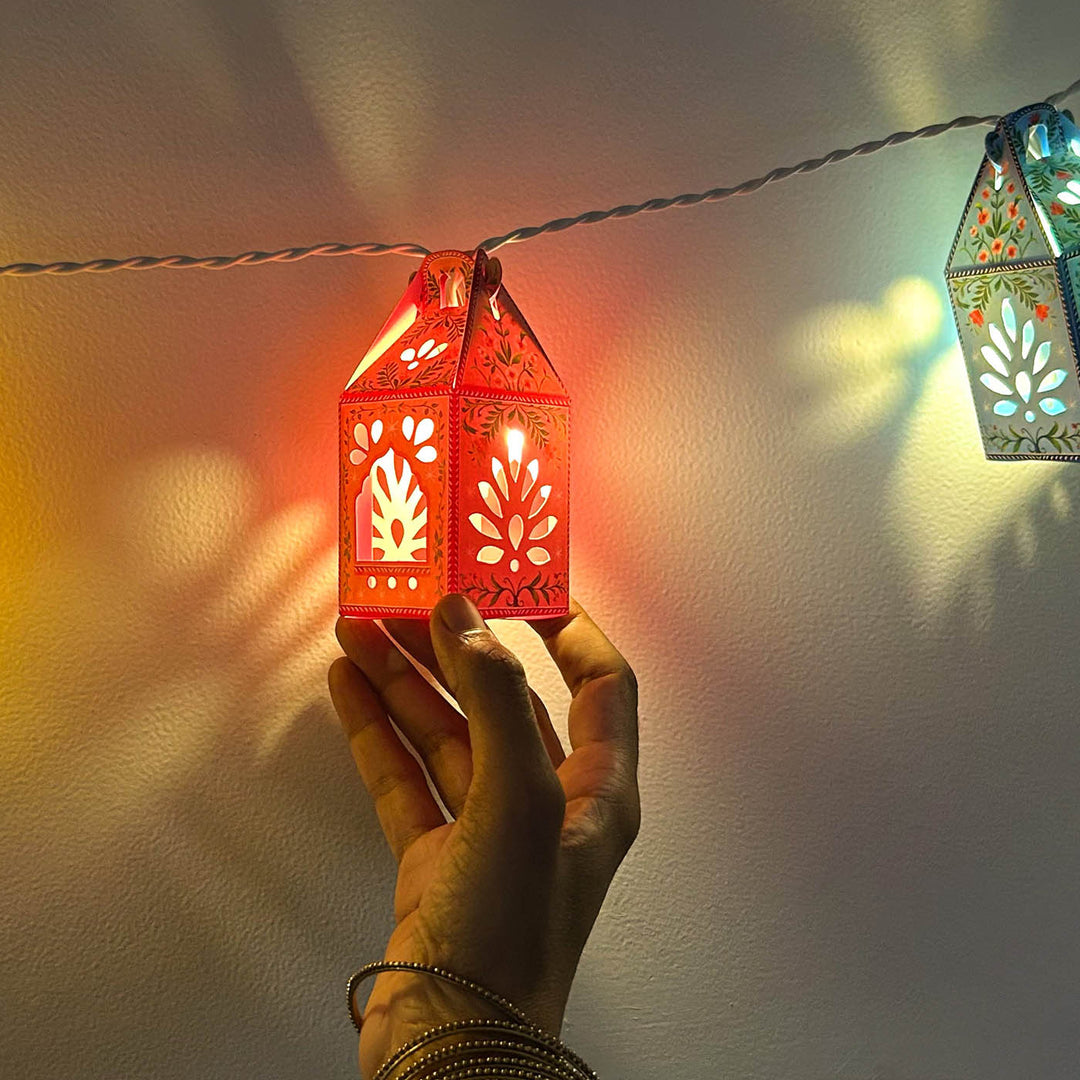 2.6m, 12 Bulbs | Handmade Floral Mini Lanterns DIY Paper LED Fairy Light