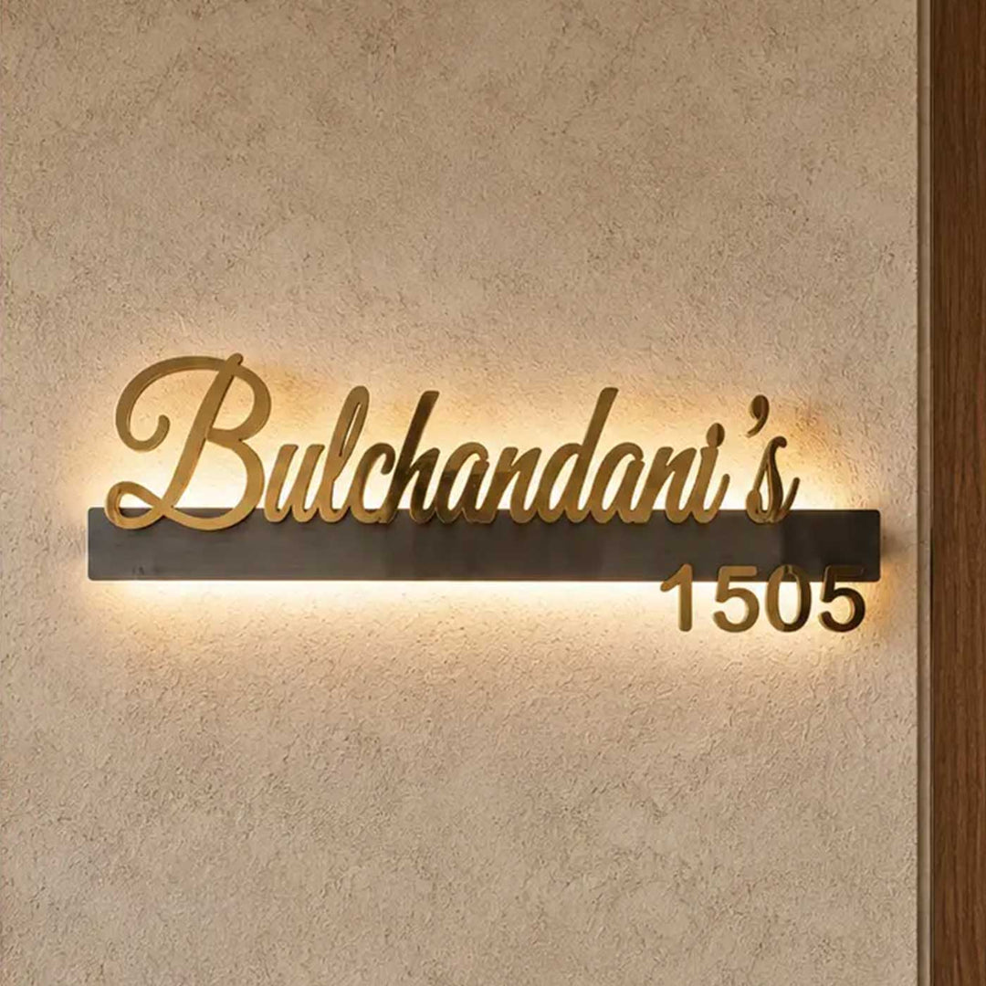"Glow Signature" LED Backlit Personalized Weatherproof Stainless Steel Name Plate With House Number For Home