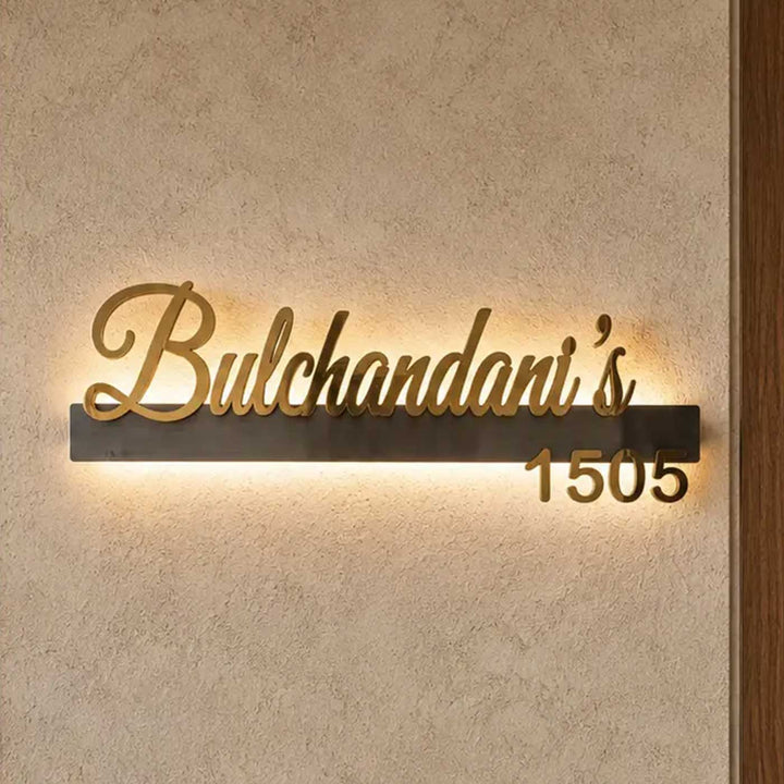 "Glow Signature" LED Backlit Personalized Weatherproof Stainless Steel Name Plate With House Number For Home