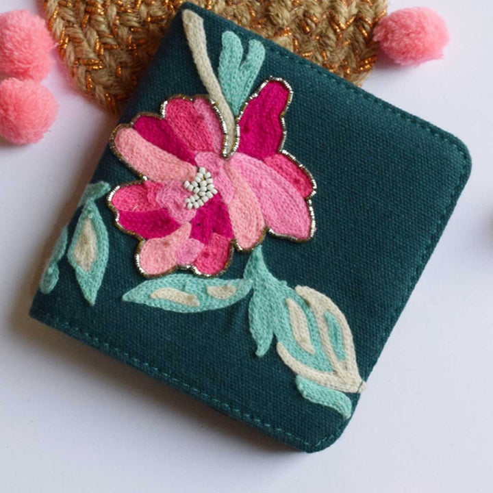 Handmade Embroidered Anisa Flower Design Canvas Wallet