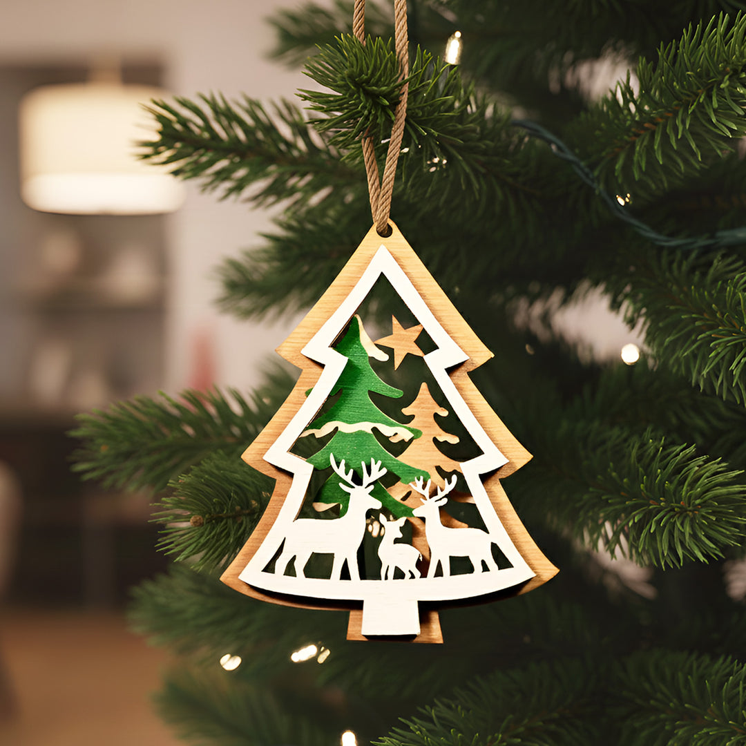 Laser Cut Xmas Tree Wooden Ornament For Christmas Decoration